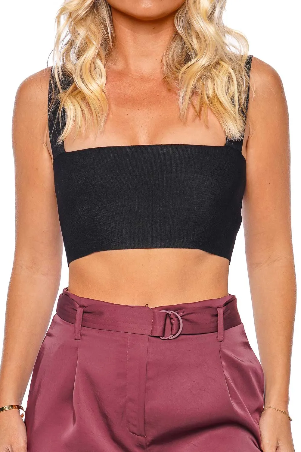 Merlot Satin Belted Cropped Pant