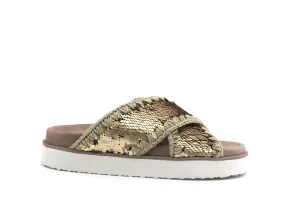 MOU Criss Cross Bio Sandal Plain Ciabatta Pailettes Gold Metal MU.SW251003G