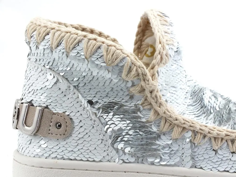 MOU Summer Eskimo Sneaker Big Metal Logo Pailettes White Silver MU.SW211001G