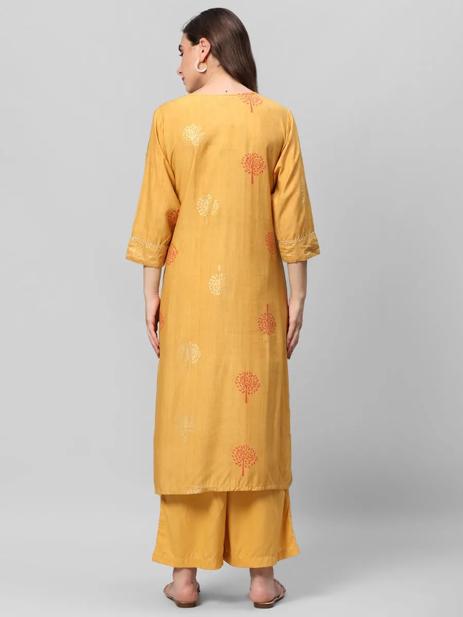 Mustard Ornamental Printed Kurta Palazzo Dupatta