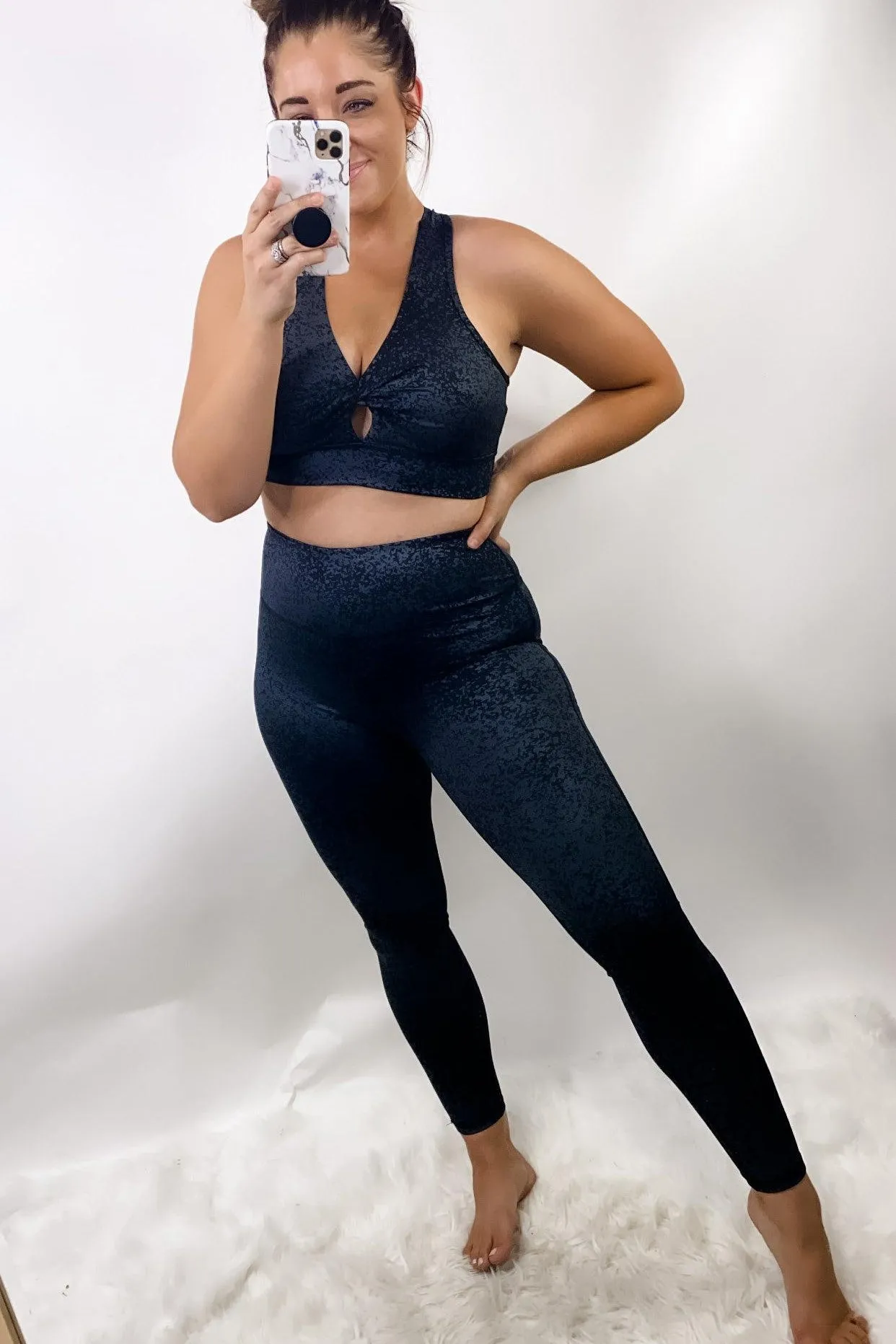 My Time To Shine- {Sports Bra OR Leggings} Charcoal Shimmer Workout Set