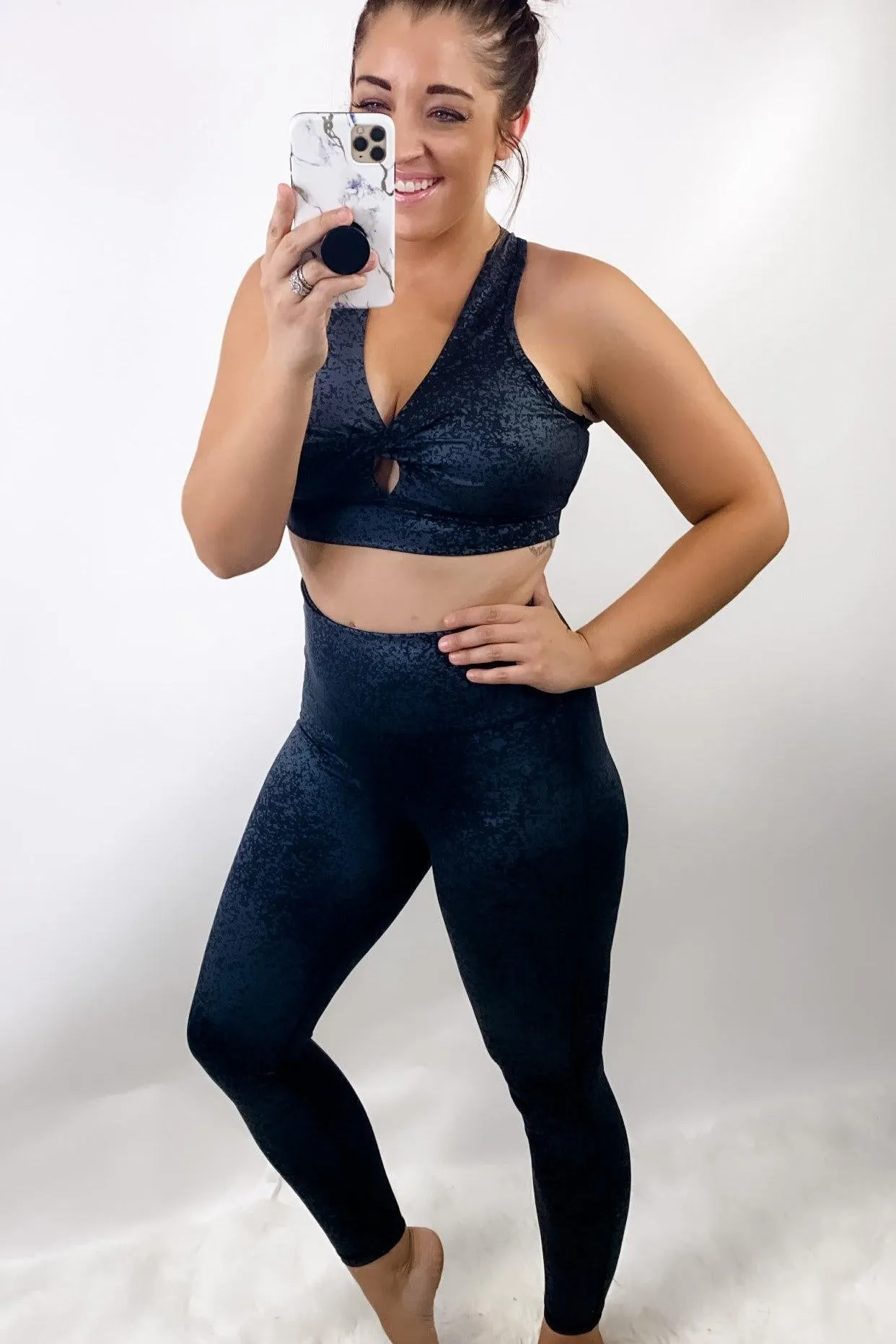 My Time To Shine- {Sports Bra OR Leggings} Charcoal Shimmer Workout Set