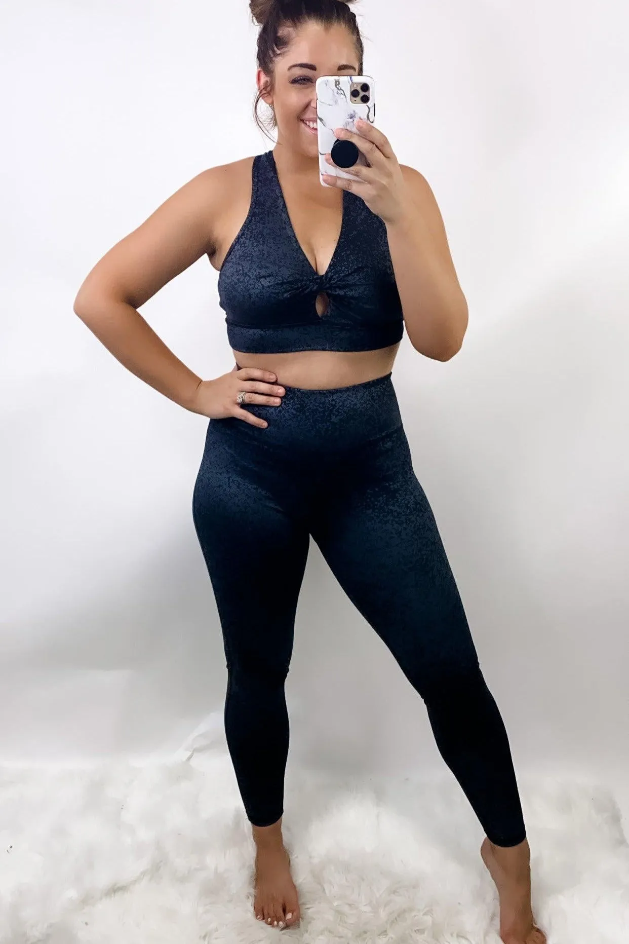 My Time To Shine- {Sports Bra OR Leggings} Charcoal Shimmer Workout Set