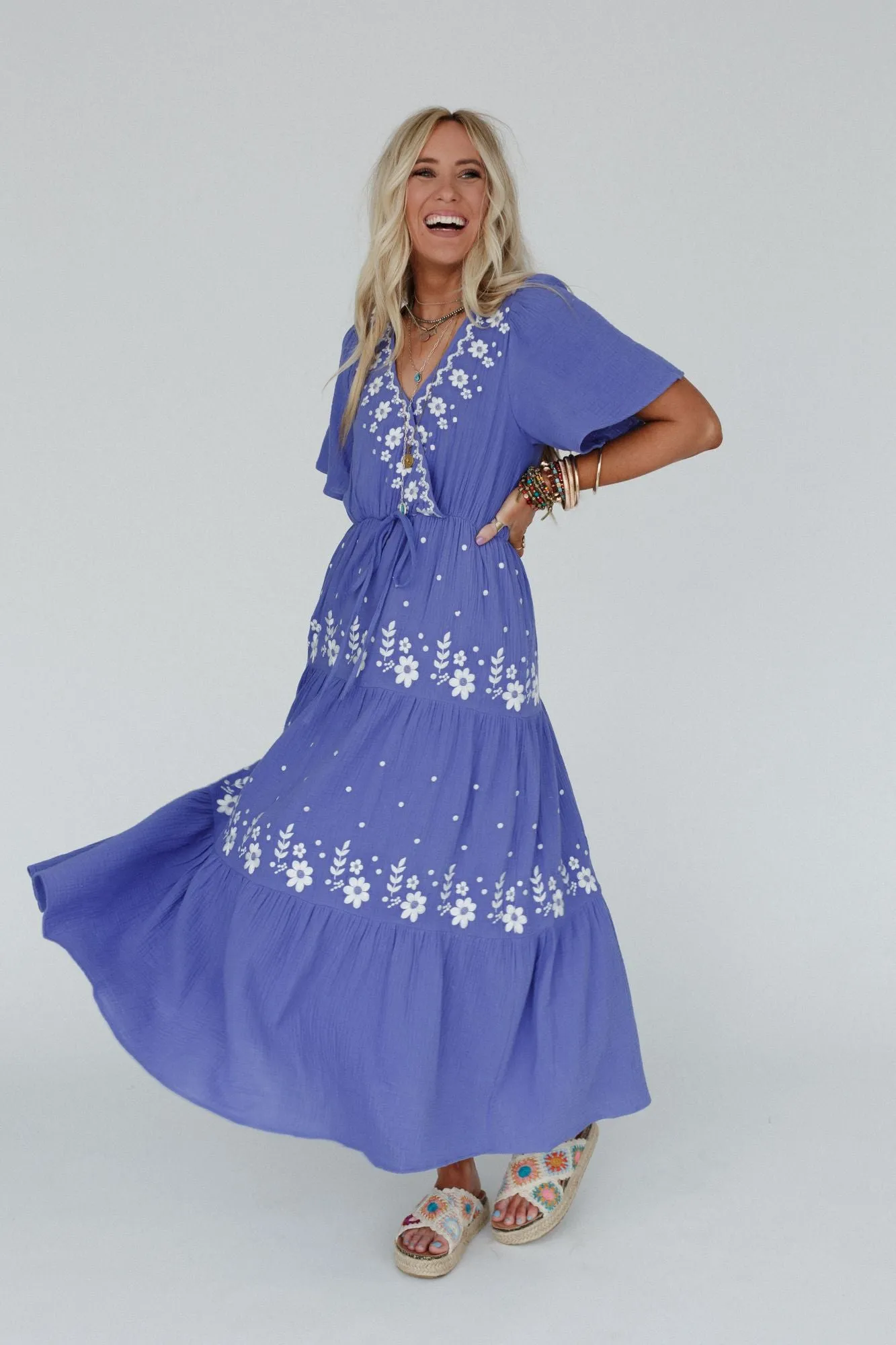 New Creation Embroidered Maxi Dress - Blue