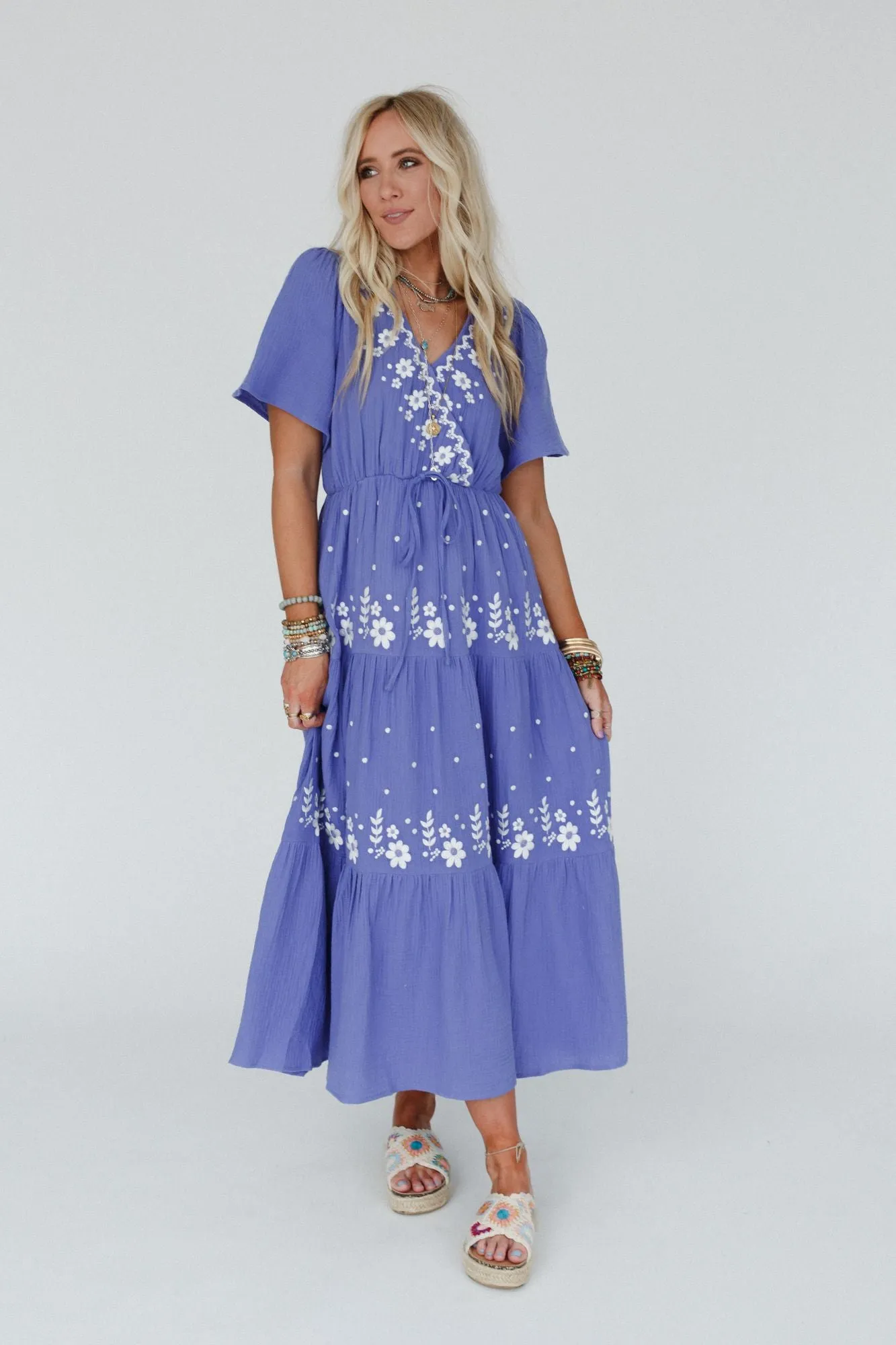 New Creation Embroidered Maxi Dress - Blue