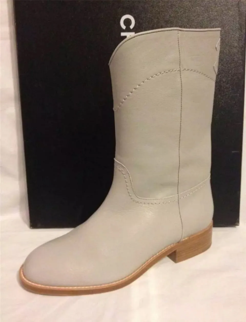 NIB New in Box Chanel 13C light grey cowboy riding boots EU 39.5