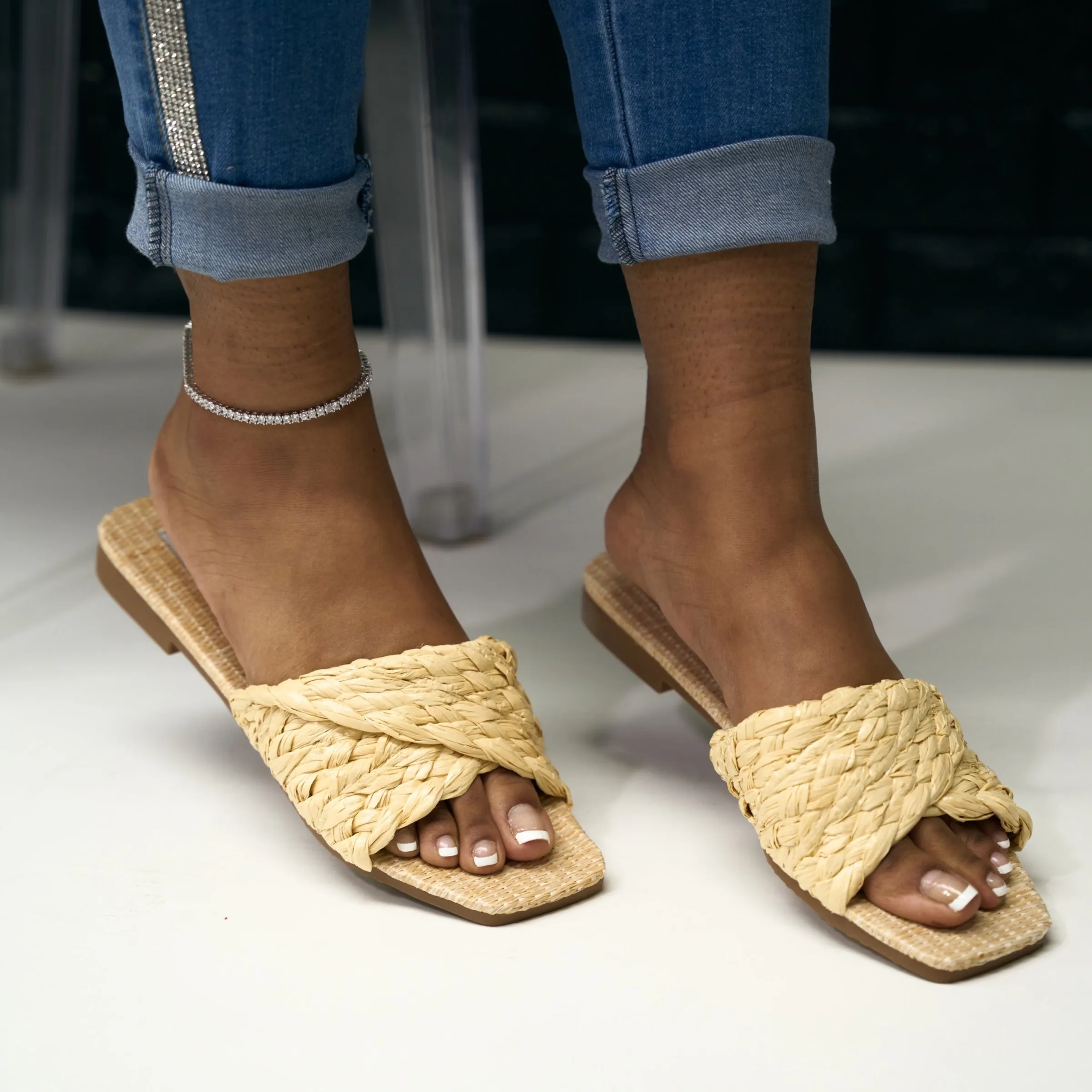 nude woven slide - yola