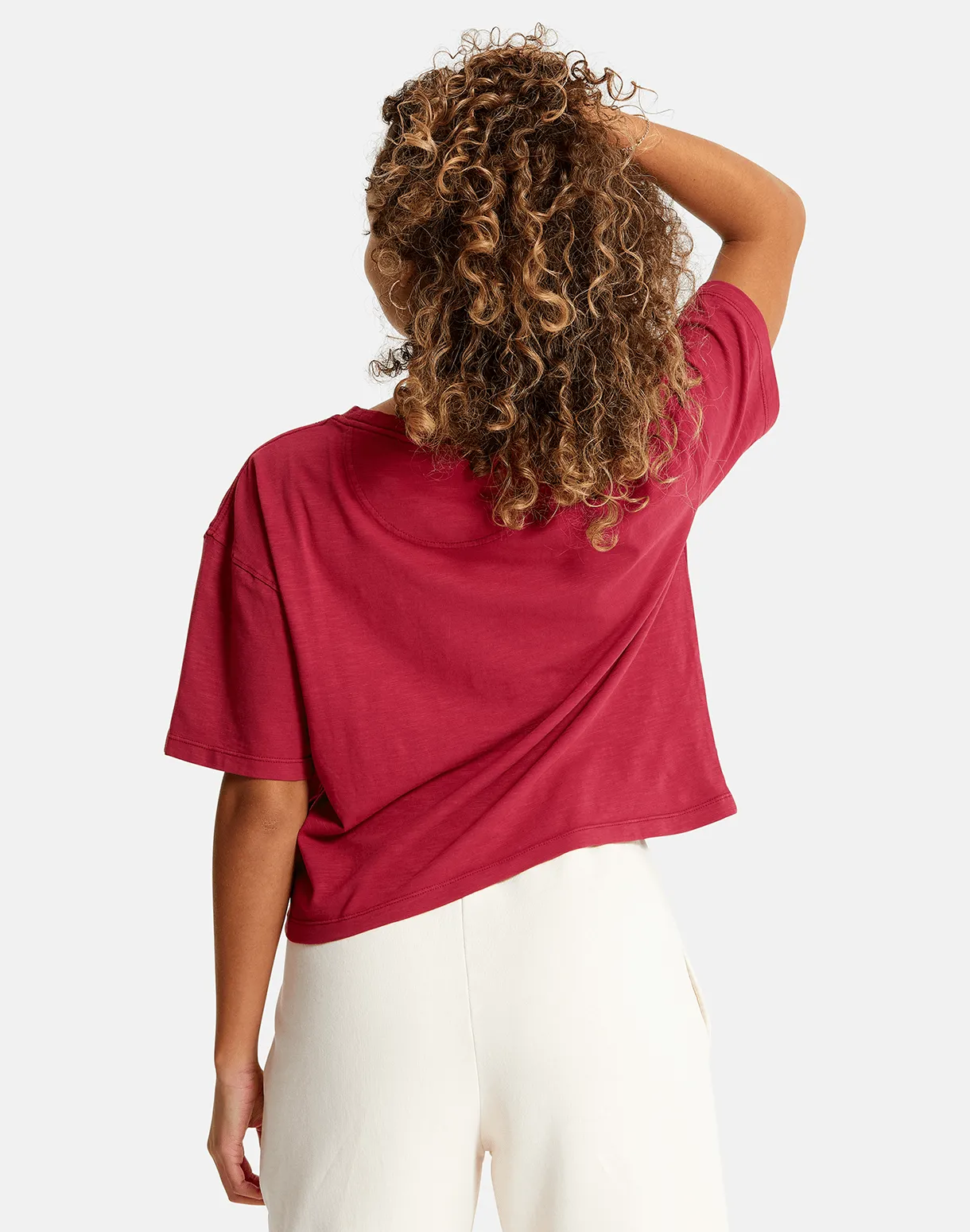 Olea Crop Tee in Rhubarb Red