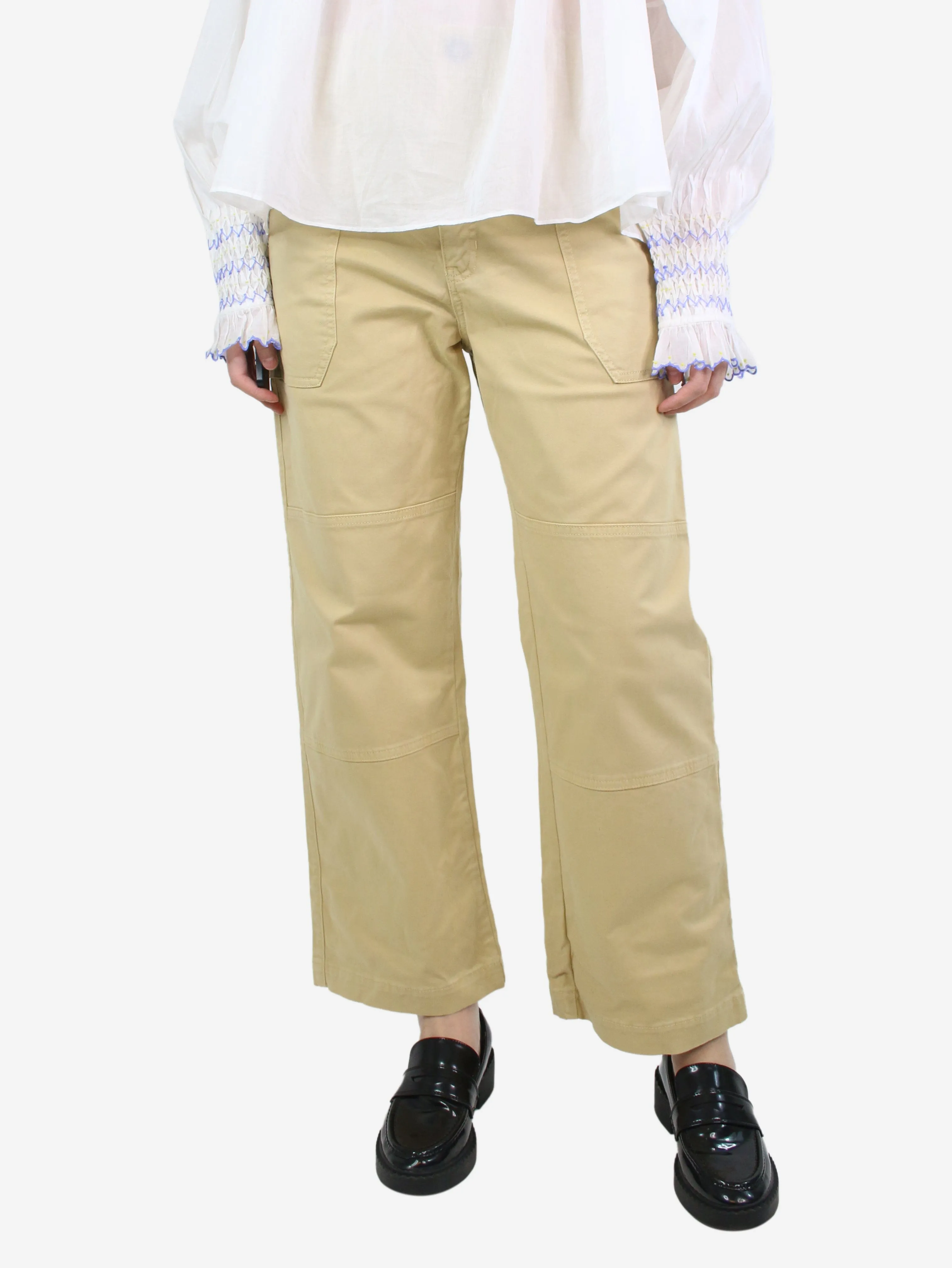 Pale yellow cotton pocket trousers - size UK 12