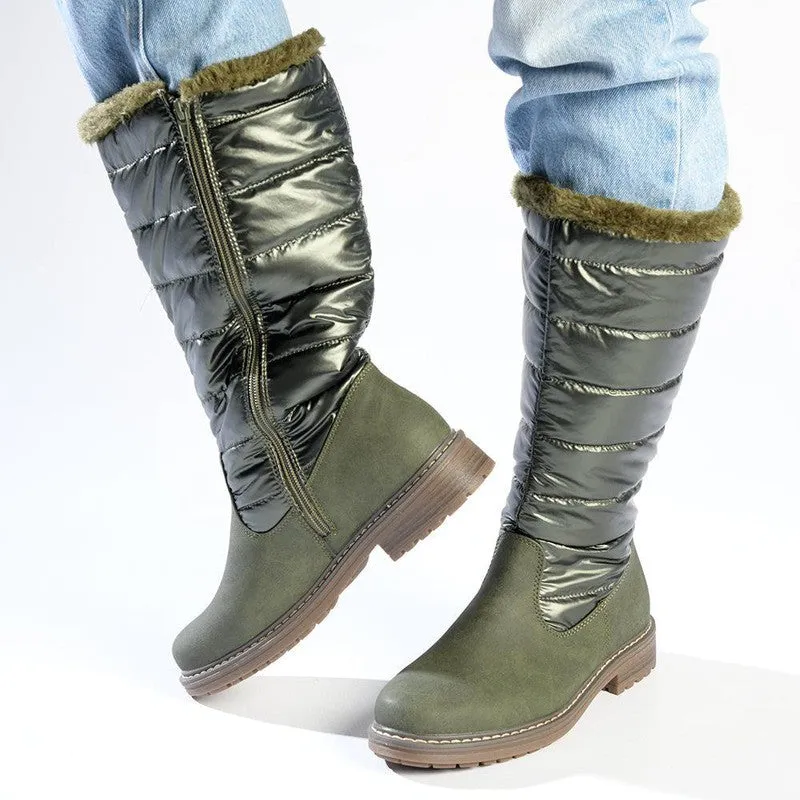 Pierre Cardin Full Length Puff Boot - Olive