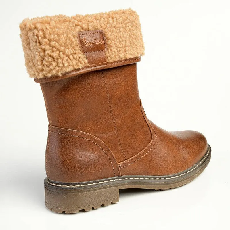 Pierre Cardin Fur Collar Ankle Boot - Tan