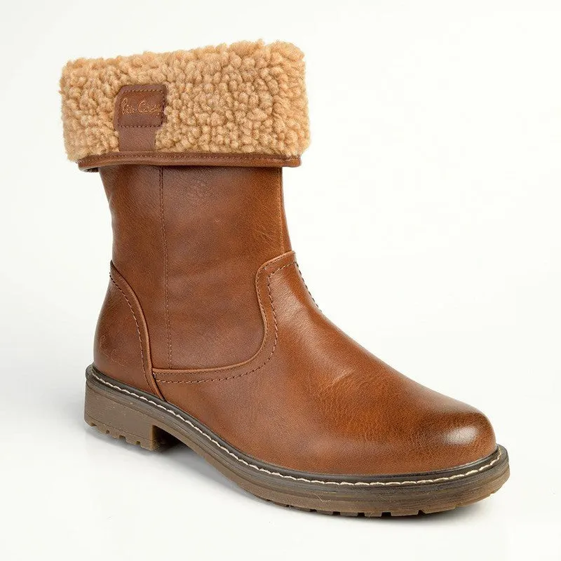 Pierre Cardin Fur Collar Ankle Boot - Tan