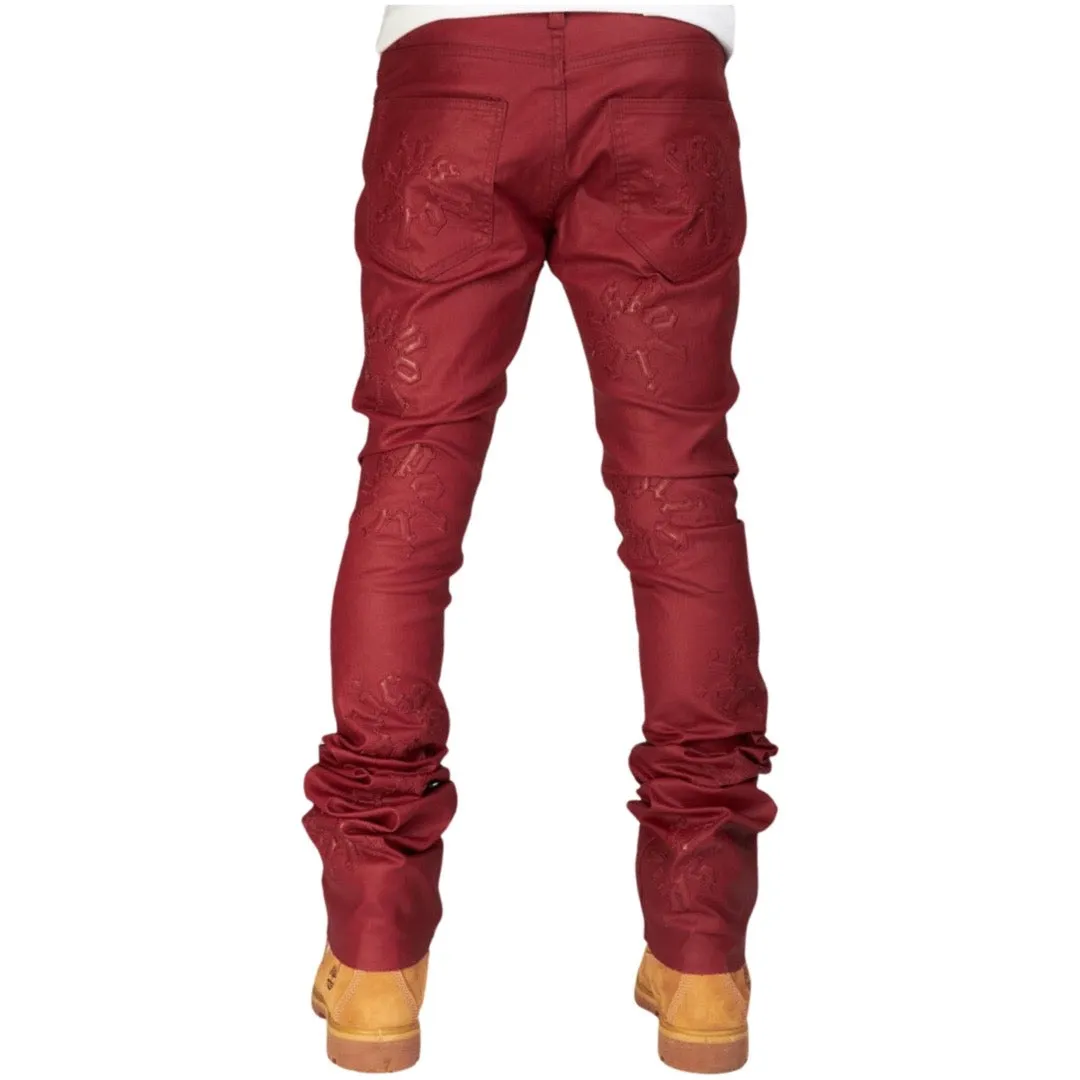 PLTKS Wreath Waxed Burgundy Stacked Jeans