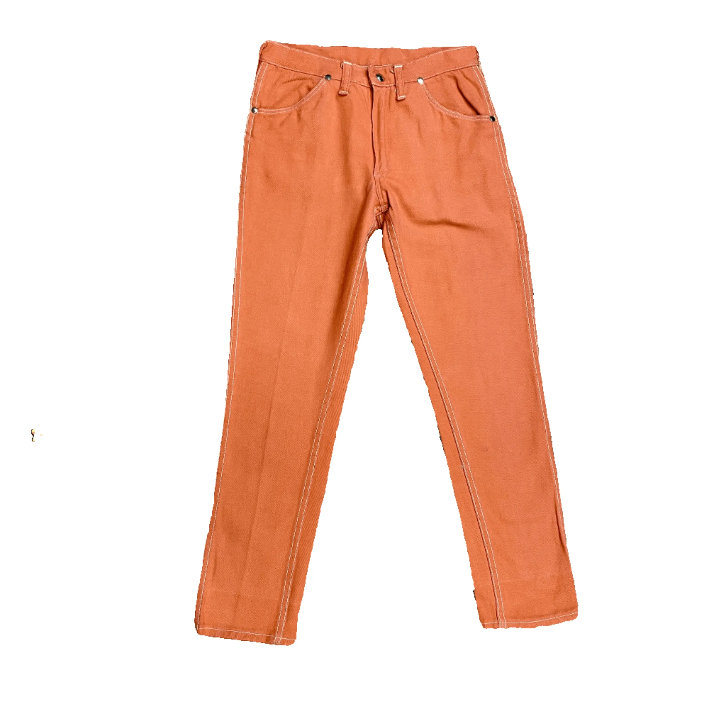 RARE 60s Wrangler Sanforized Blue Bell Made in Canada Creamsicle Coloured Twill Trousers with Lightning Zipper Size 28"