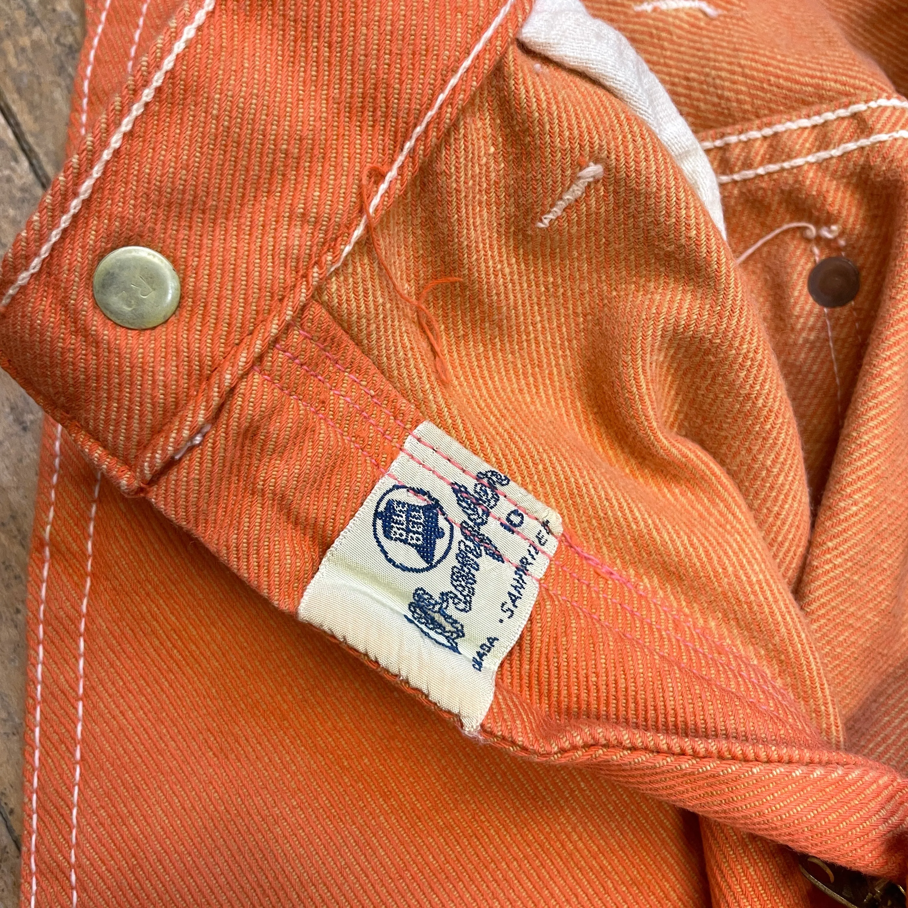 RARE 60s Wrangler Sanforized Blue Bell Made in Canada Creamsicle Coloured Twill Trousers with Lightning Zipper Size 28"