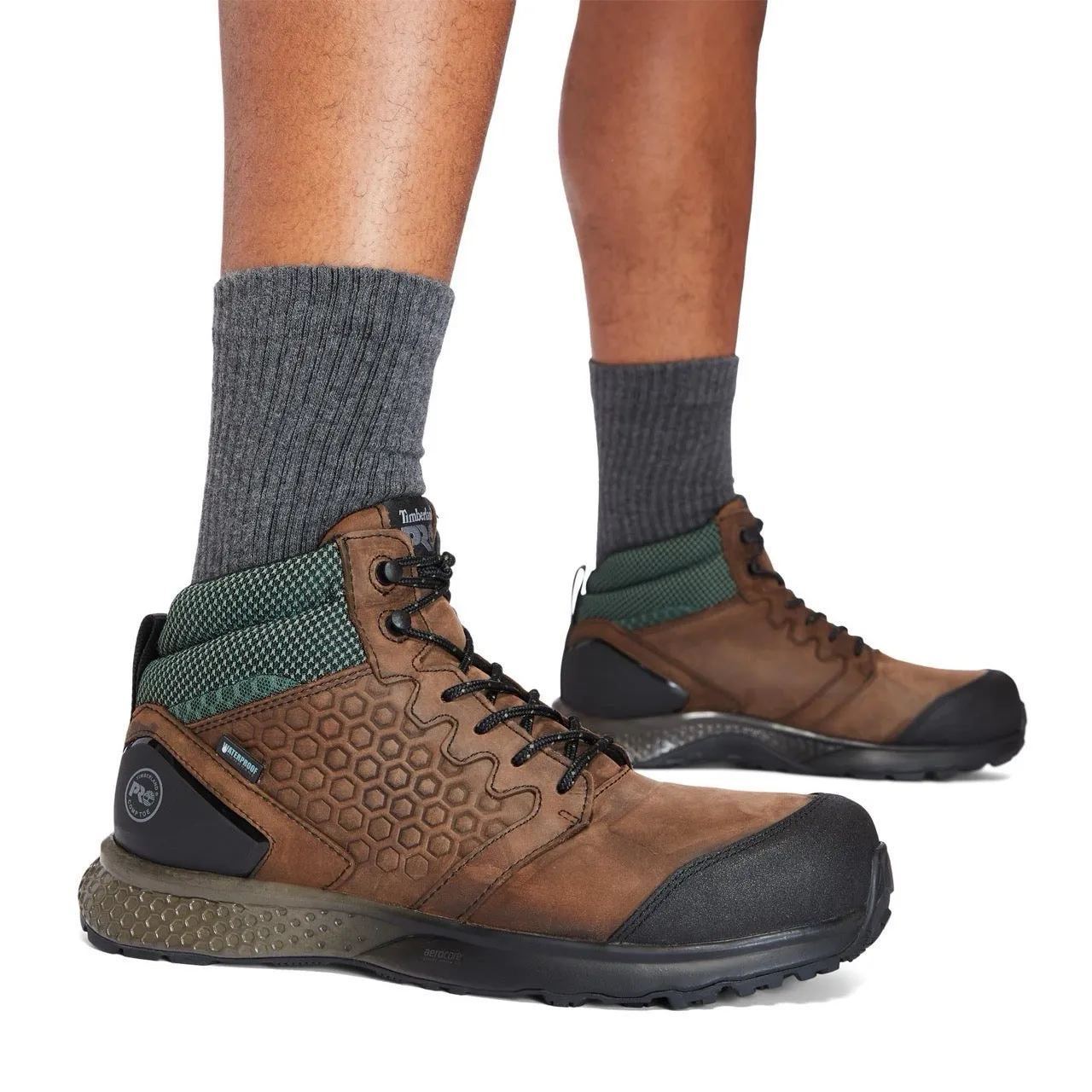 Reaxion Composite-Toe Waterproof Work Boot Brown/Green