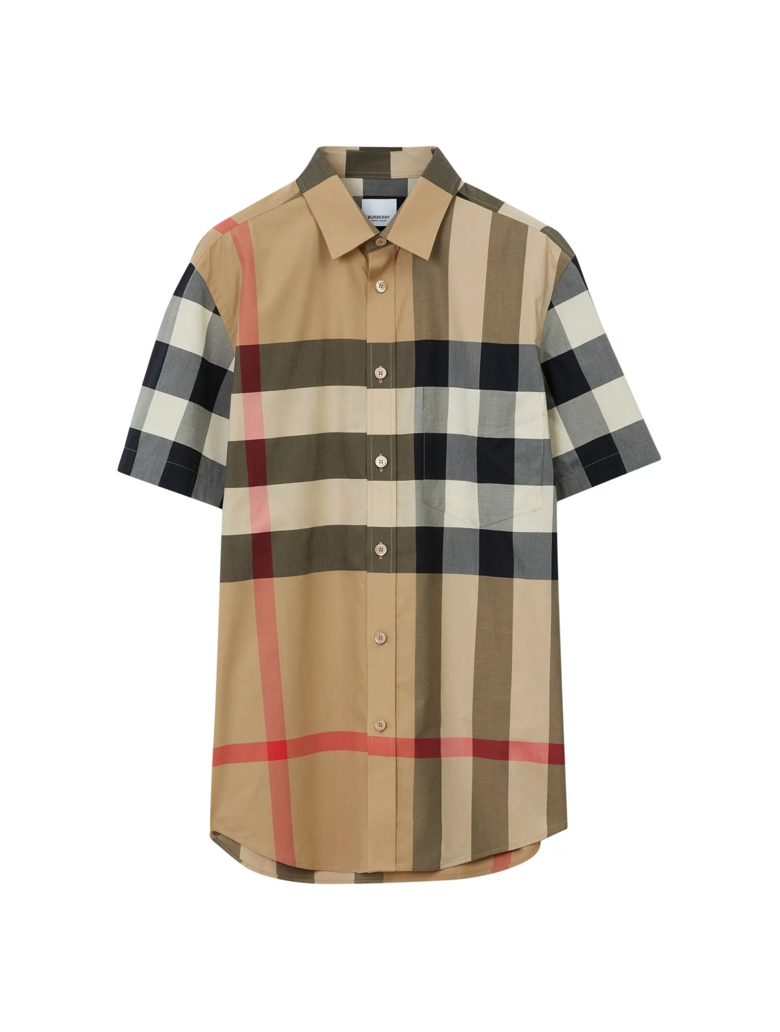 Short-sleeved Check shirt in stretch cotton poplin