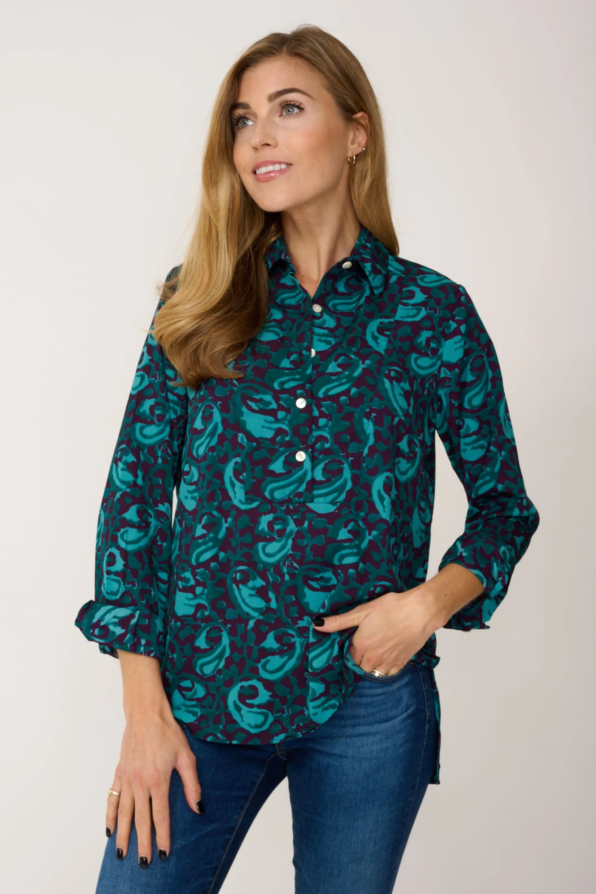 Soho Shirt in Turquoise & Purple Swirl