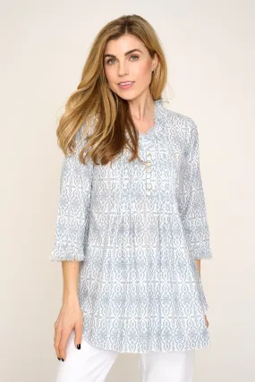 Sophie Cotton Shirt in Dove Grey & White