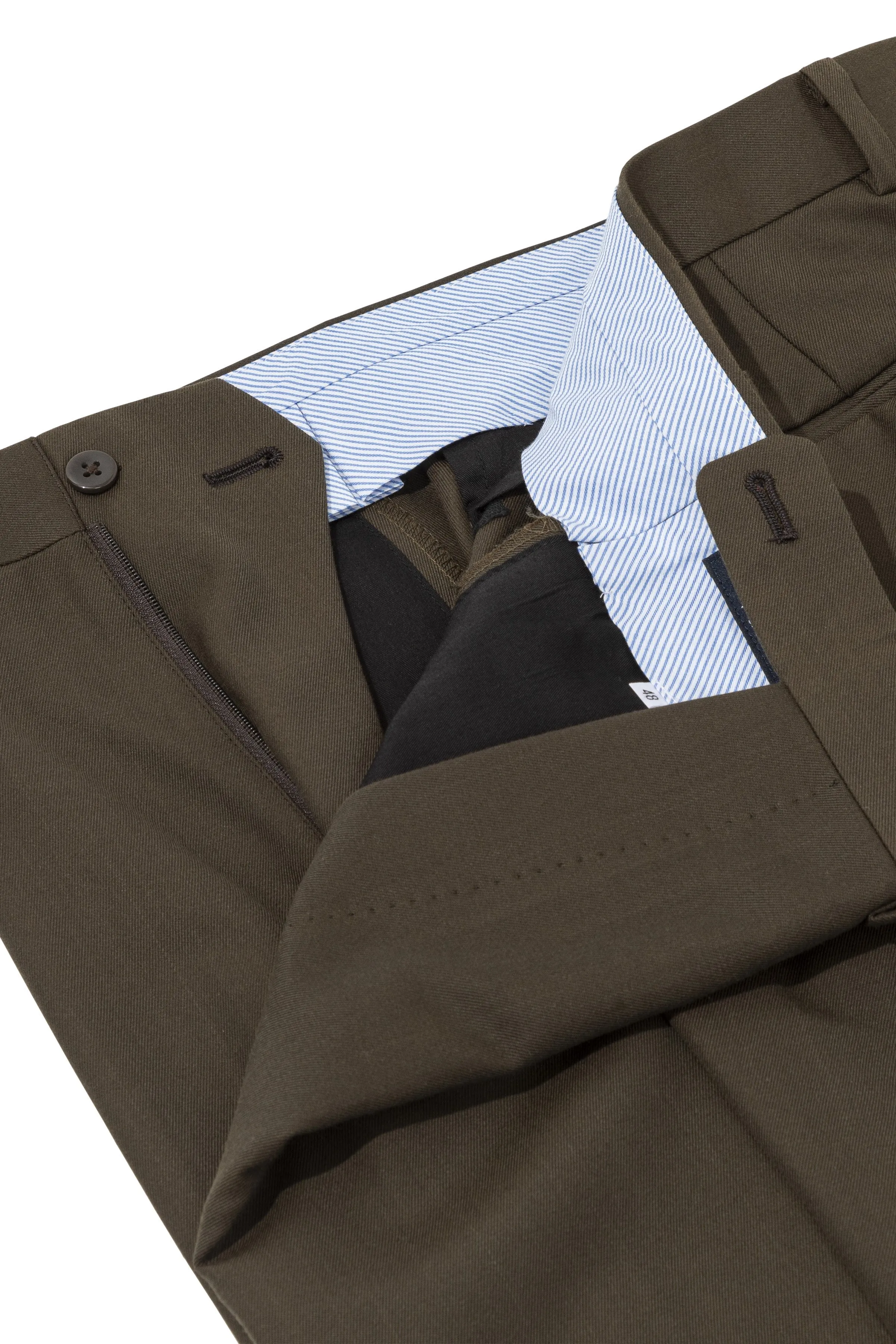 The Armoury Model A Olive Dormeuil Luxury Trench Wool Cotton Trousers