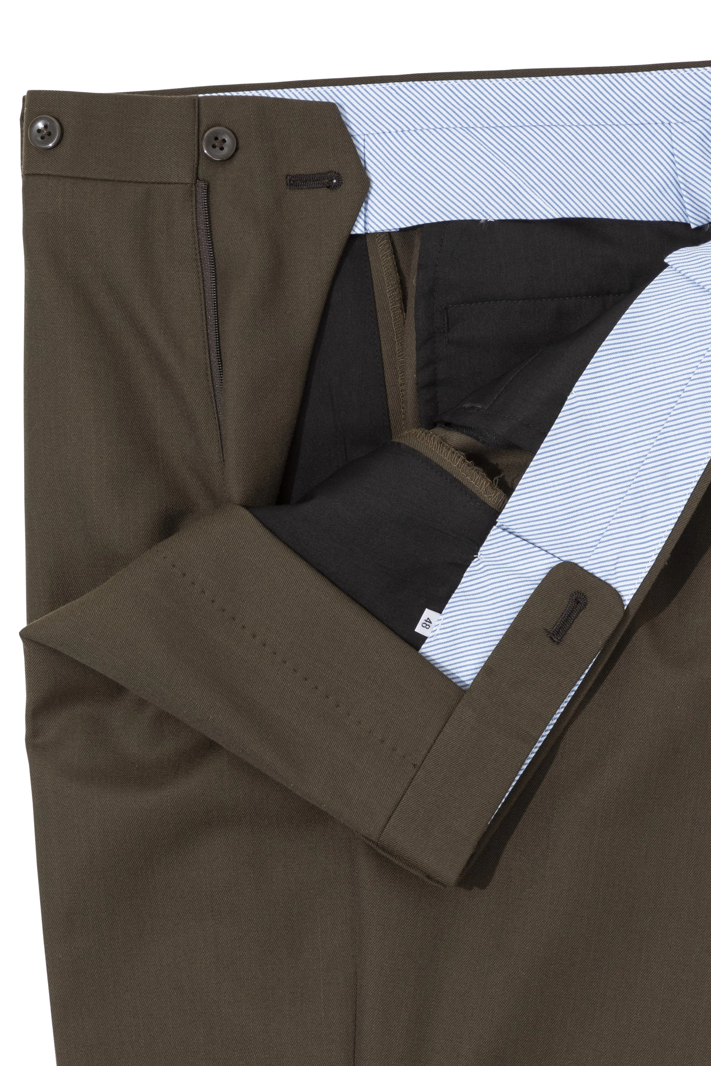 The Armoury Model A Olive Dormeuil Luxury Trench Wool Cotton Trousers