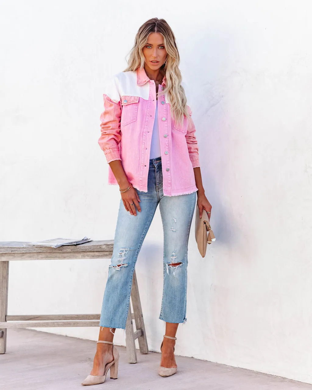 Toleet-Winter and Autumn Outfits Christmas/Thanksgiving_Cavin Denim Jacket - Pink Combo