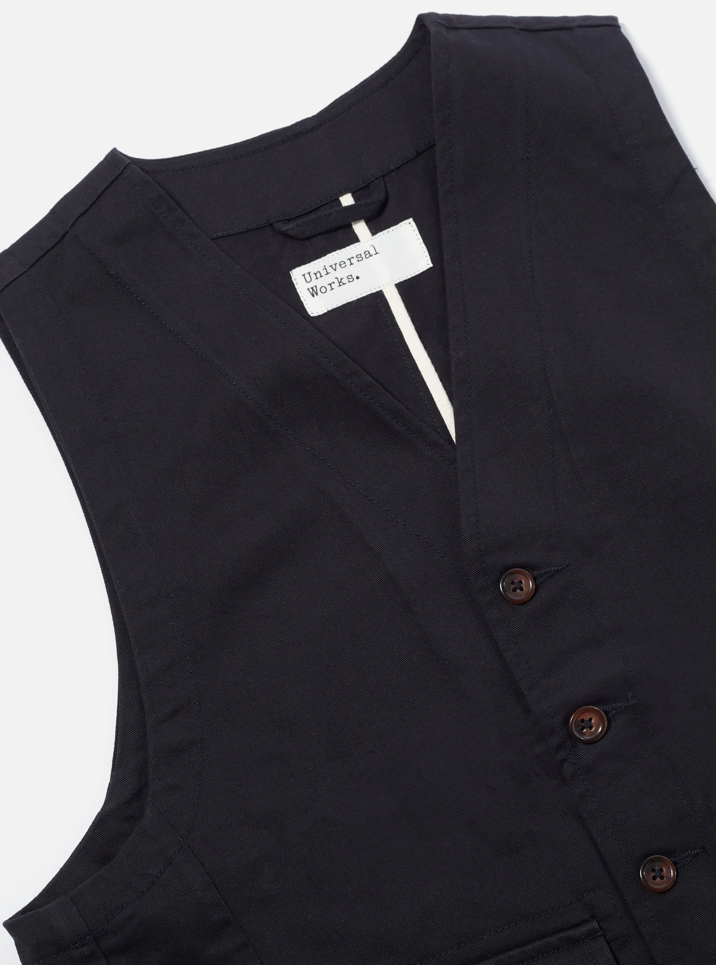 Universal Works Field Waistcoat in Black Twill